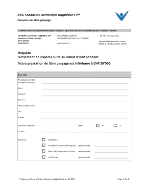 Formulaire de retrait de la prévoyance professionnelle pour indépendants