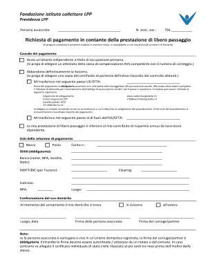 Richiesta di pagamento in contante della prestazione di libero passaggio