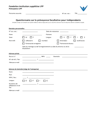 Questionnaire sur la prévoyance facultative pour indépendants