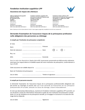 Demande d'exemption de l'assurance-risques de la prévoyance professionnelle obligatoire des personnes au chômage
