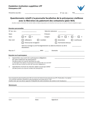 Questionnaire relatif à la poursuite facultative de la prévoyance vieillesse
