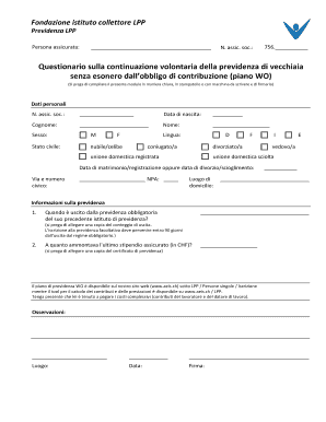 Questionario sulla continuazione volontaria della previdenza di vecchiaia