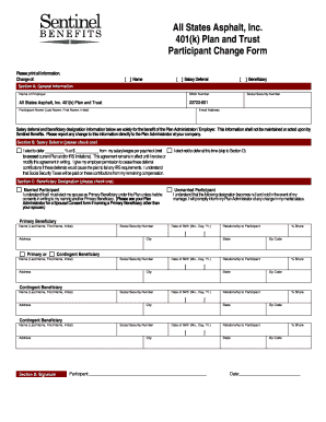 All States Asphalt 401(k) Plan Participant Change Form