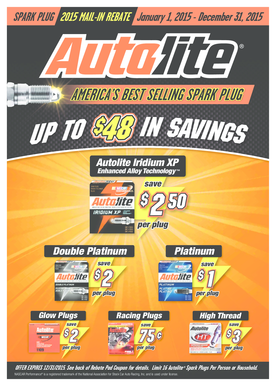 2015 Autolite Spark Plug Mail-In Rebate Form