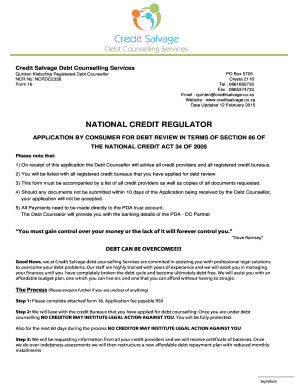 South Africa Debt Review Application Form 16
