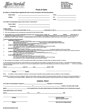 Proof of Claim for Bankruptcy