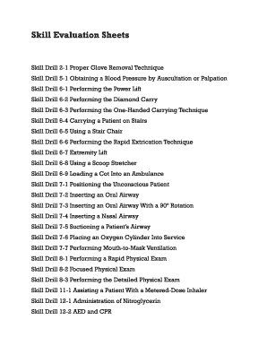 Emergency Care Skill Evaluation Sheet