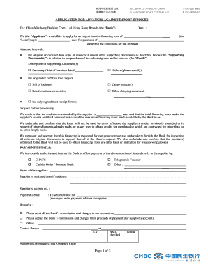 Application for Advances Against Import Invoices