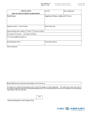 Letter of Credit Amendment Application
