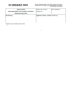 Application for Amendment to Standby Letter of Credit