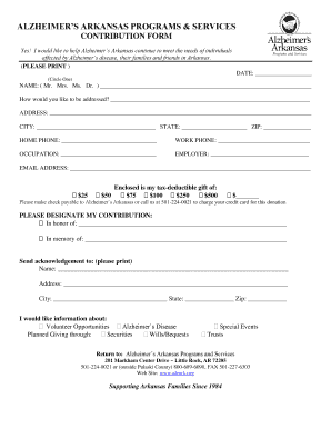 Alzheimer's Arkansas Contribution Form