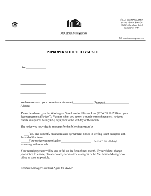 Improper Notice to Vacate
