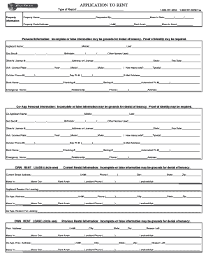 Application to Rent Form