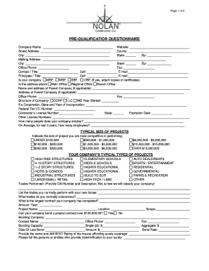 Pre-Qualification Questionnaire for Contractors