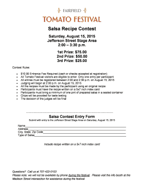 Salsa Recipe Contest Entry Form - Fairfield Main Street