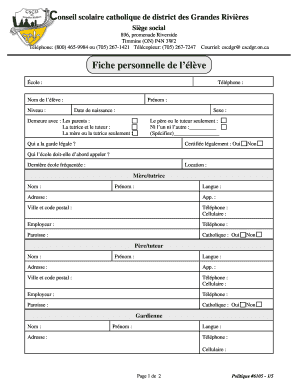 Fiche personnelle de l’élève