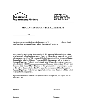 Aggieland Apartment Finders Application Deposit Hold Agreement