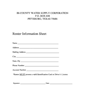Renter Information Sheet