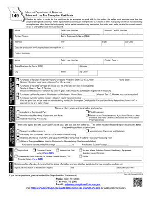 Missouri Sales and Use Tax Exemption Certificate