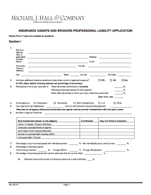 Insurance Agents and Brokers Professional Liability Application
