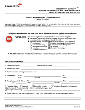 Small Accounting Firm Professional Liability Insurance Application
