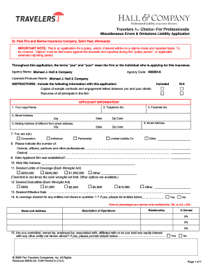 Errors & Omissions Liability Application