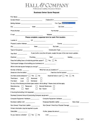 Business Owner Quote Request Form