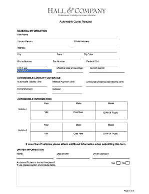 Automobile Quote Request Form
