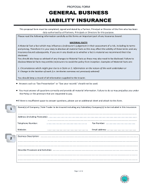 General Business Liability Insurance Proposal Form