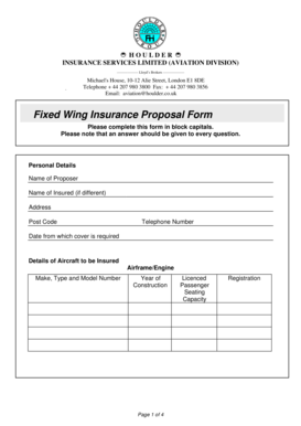 Fixed Wing Insurance Proposal Form