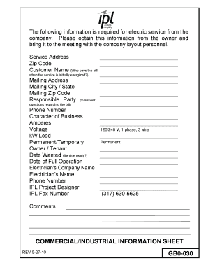 Commercial Industrial Information Sheet