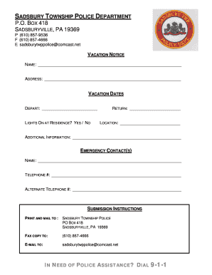 VACATION NOTICE - Sadsbury Township