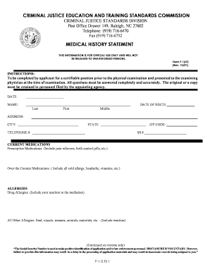 Medical History Statement for Law Enforcement