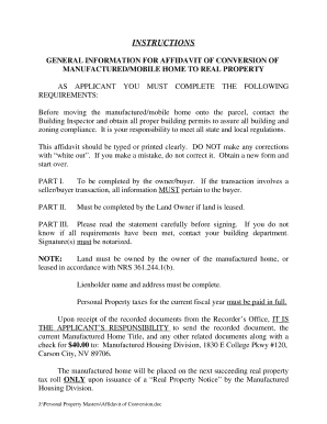 Affidavit of Conversion of Manufactured Home to Real Property