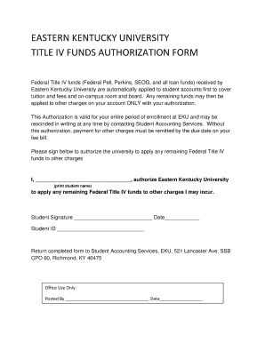 Eastern Kentucky University Title IV Funds Authorization Form