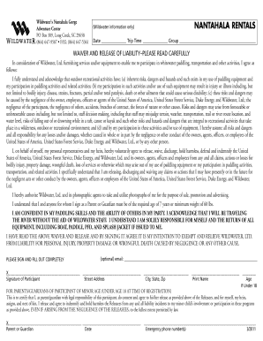 Wildwater Nantahala Gorge Waiver and Release of Liability