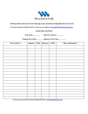 Group Sign-Up Sheet for Outdoor Adventures