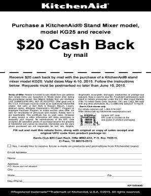 KitchenAid Mail-In Rebate Form