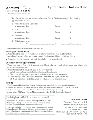 Diabetes Centre Appointment Notification