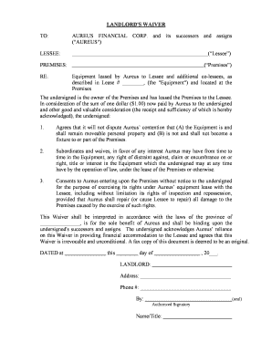 Landlord's Waiver for Equipment Lease