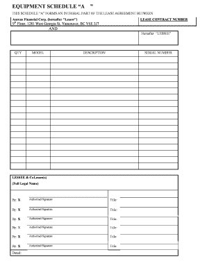 Equipment Schedule A for Lease Agreement
