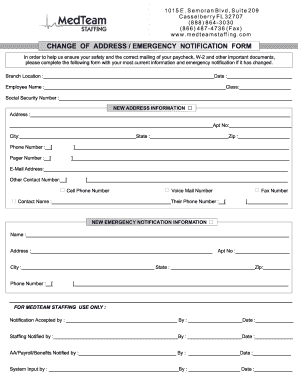Change of Address and Emergency Notification Form