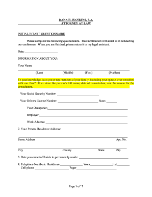 Initial Intake Questionnaire for Legal Consultation