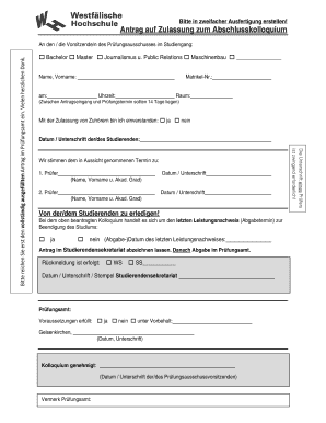 Antrag auf Zulassung zum Abschlusskolloquium