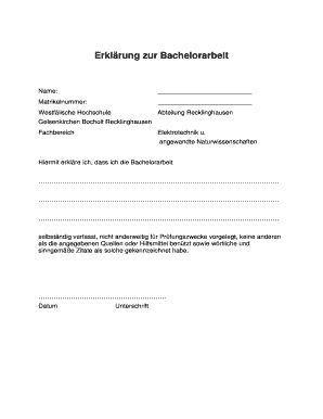 Erklärung zur Bachelorarbeit