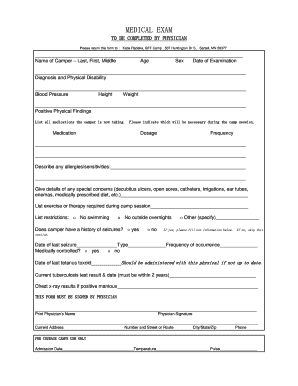 Camper Medical Exam Form