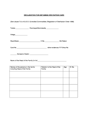 Declaration for New Ration Card