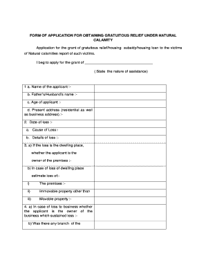 Application for Gratuitous Relief Under Natural Calamity