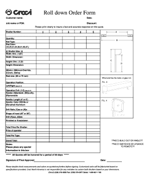Roll Down Shutter Order Form