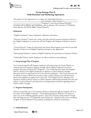 Group Savings Plus Hold Harmless and Marketing Agreement
